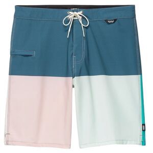 Vans Board Shorts Teal Pink White Colorblock Swim Trunks Men's 34